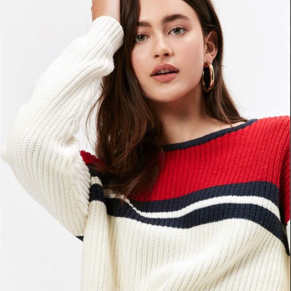 Kendall & Kylie Red, Blue, and Cream Striped Sweater